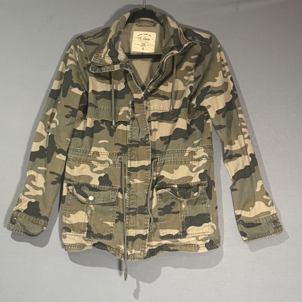 Ci Sono Utility Jacket Womens Small Green Camo Good Condition Field Hooded DJK31